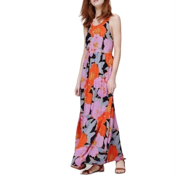 LOFT | Floral Maxi Dress Strappy Crisscrossed Back Full Bloom Size 4 - Picture 3 of 6